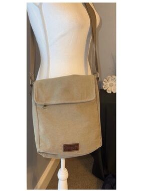 Cargoit Canvas Crossbody Bag Beige Brown Trim Messenger Travel Everyday